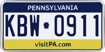PA license plate KBW0911