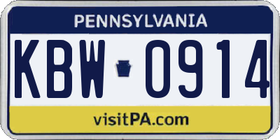 PA license plate KBW0914