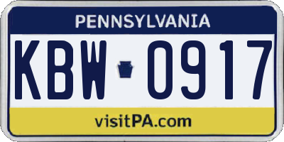PA license plate KBW0917