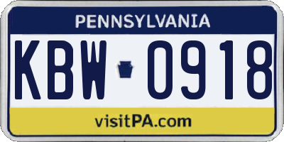 PA license plate KBW0918