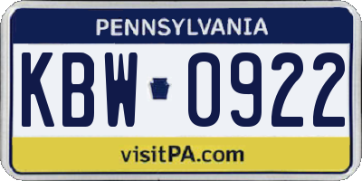 PA license plate KBW0922