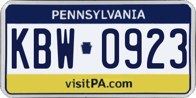 PA license plate KBW0923