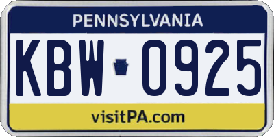 PA license plate KBW0925