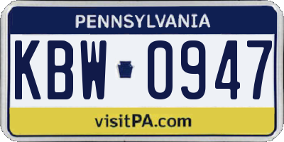 PA license plate KBW0947