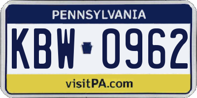 PA license plate KBW0962