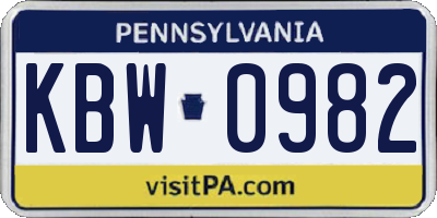 PA license plate KBW0982