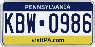PA license plate KBW0986