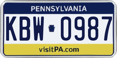 PA license plate KBW0987