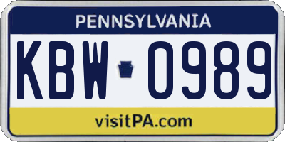 PA license plate KBW0989