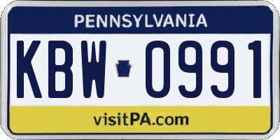 PA license plate KBW0991
