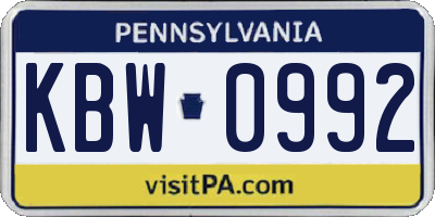 PA license plate KBW0992
