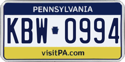 PA license plate KBW0994