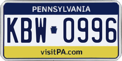 PA license plate KBW0996