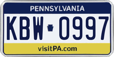 PA license plate KBW0997