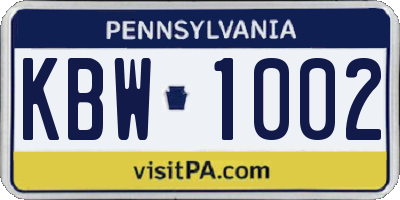 PA license plate KBW1002