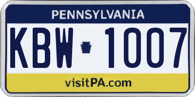 PA license plate KBW1007