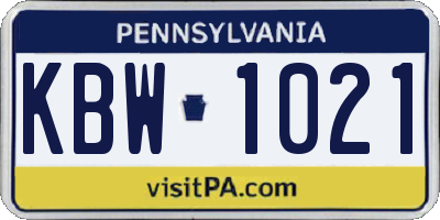 PA license plate KBW1021