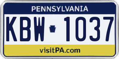 PA license plate KBW1037