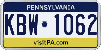 PA license plate KBW1062