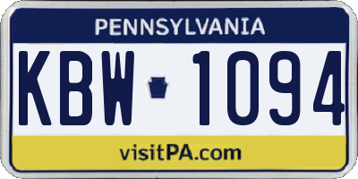 PA license plate KBW1094