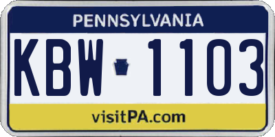 PA license plate KBW1103