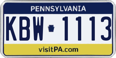 PA license plate KBW1113