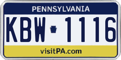 PA license plate KBW1116