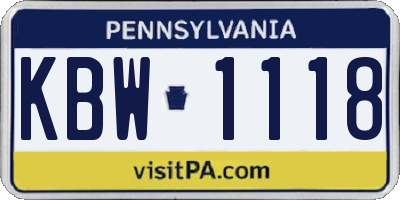 PA license plate KBW1118