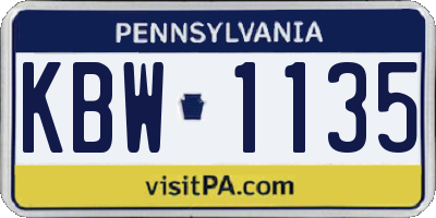PA license plate KBW1135
