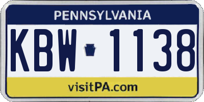 PA license plate KBW1138