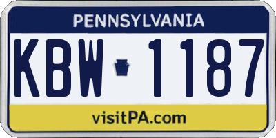 PA license plate KBW1187
