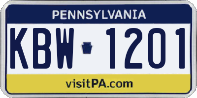 PA license plate KBW1201