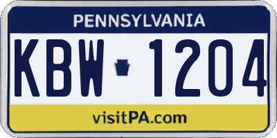 PA license plate KBW1204