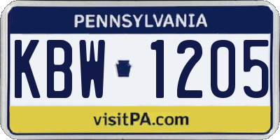 PA license plate KBW1205