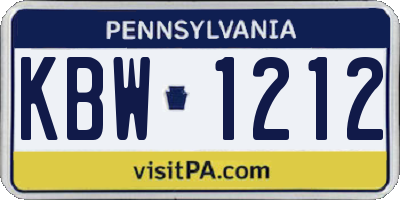 PA license plate KBW1212
