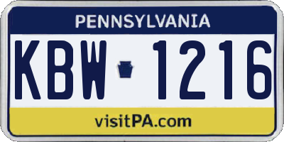 PA license plate KBW1216