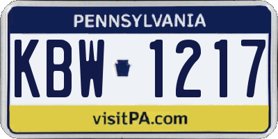PA license plate KBW1217