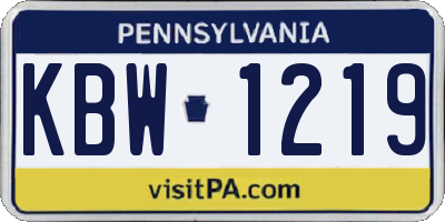 PA license plate KBW1219