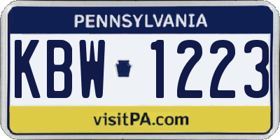 PA license plate KBW1223