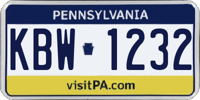 PA license plate KBW1232