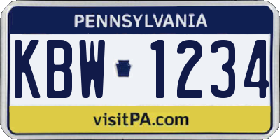 PA license plate KBW1234