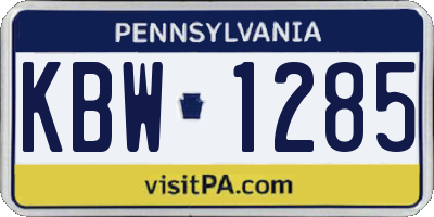 PA license plate KBW1285