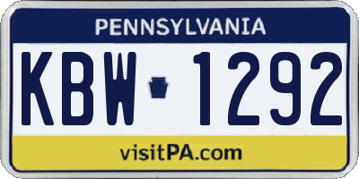 PA license plate KBW1292