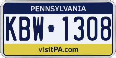 PA license plate KBW1308