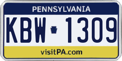 PA license plate KBW1309