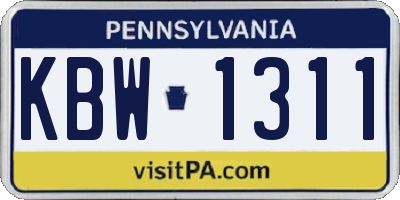PA license plate KBW1311