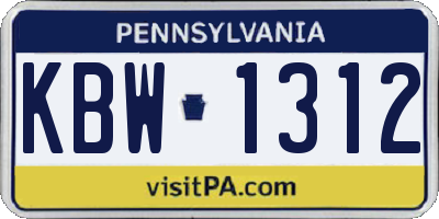 PA license plate KBW1312