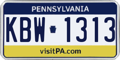 PA license plate KBW1313