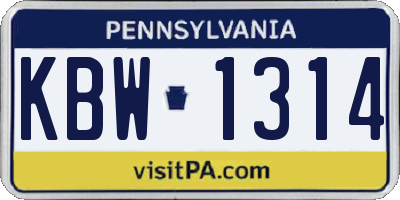 PA license plate KBW1314