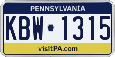 PA license plate KBW1315